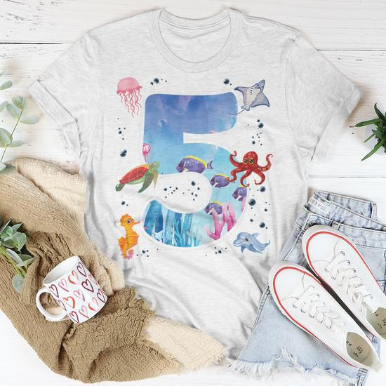  Toddler T-Shirt Ocean Fish with 6 Little Fish Ocean Sea Life  Cotton Ocean Boy & Girl Clothes Ocean Baby Funny Tee Aqua Blue Design Only  6 Months: Clothing, Shoes & Jewelry
